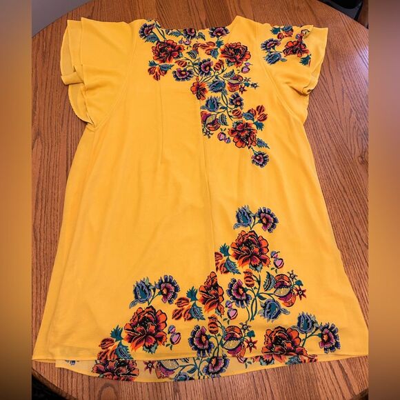 NWOT C.1946 Cato Yellow and Colorful Floral Flouncy Sleeve Knee Smock Dress - Picture 6 of 14